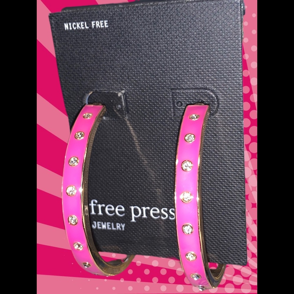 FREE PRESS PINK STUDDED HOOP EARRINGS